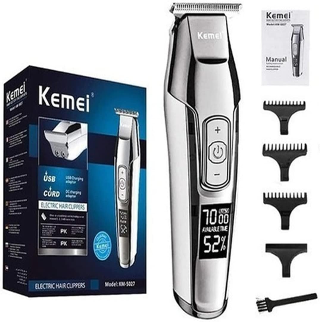 KEMEI ‎XSH-5027 Aparador de cabelo masculino sem fio, recarregável por USB, Prata
